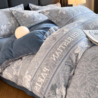 北欧风加厚花牛奶绒四件套秋冬季珊瑚绒加厚保暖法兰绒被套床单