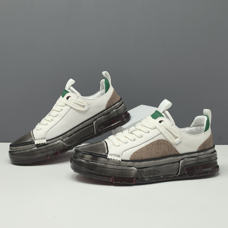 男生头层牛皮高端淋胶男鞋厚底透气板鞋男款潮鞋真皮欧洲站休闲鞋