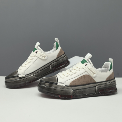 男生头层牛皮高端淋胶男鞋厚底透气板鞋男款潮鞋真皮欧洲站休闲鞋