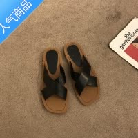 SUNTEK平底交叉带凉拖鞋女鞋子外穿2023年新款夏季外穿简约沙滩海边凉鞋