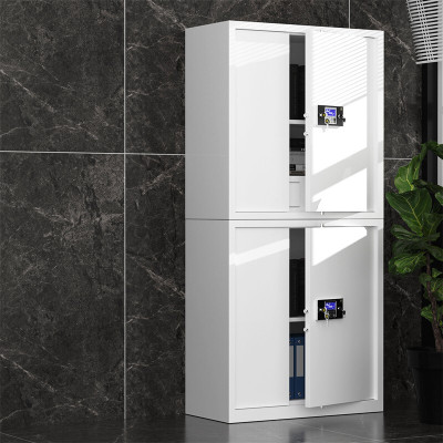 保密柜文件柜双保险铁皮柜办公资料柜电子密码锁档案柜钢制防盗密码柜 灰白分体双节带暗斗带斗