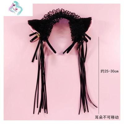 可爱cos毛绒猫耳朵发箍发夹头饰发卡超萌猫咪头箍软妹兽耳发饰女你那么美铃铛黑发箍+黑手环一对