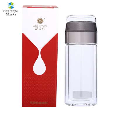 晶立方 茶水分离杯250ml 泡茶杯子双层玻璃杯男女车载便携水杯