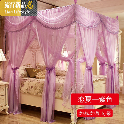 加密公主三开落地蚊帐 双层方顶不锈钢支架宫廷双人1.8m床 三维工匠