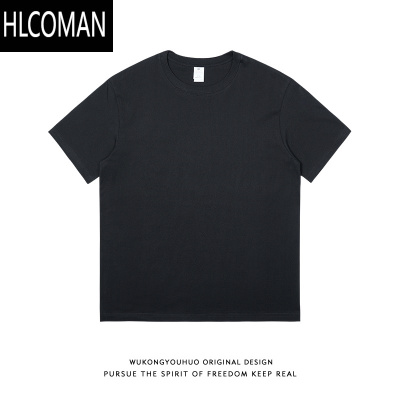 HLCOMAN夏季220克棉纯色短袖T恤男潮牌宽松基础百搭打底体恤