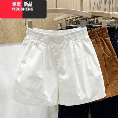 YIBUSHENG黑色短裤女2024季外穿宽松显瘦阔腿裤高腰a字休闲百搭热裤ins潮