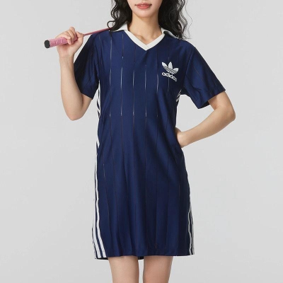 ADIDAS阿迪达斯三叶草裙子运动休闲透气翻领女裙连衣裙IR7467 D