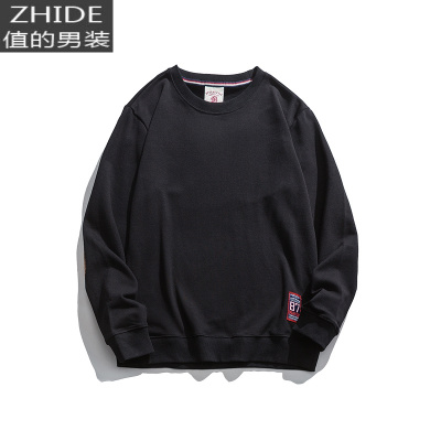 SUNTEK日系简约百搭圆领卫衣男长袖春季棉学生套头衫男情侣休闲上衣男卫衣