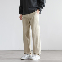 纯棉男士宽松直筒休闲裤卡其色春秋纯棉垂感阔腿商务通勤工装裤