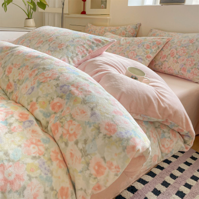 牛奶绒床上四件套法兰珊瑚绒被套新款秋冬床单加厚加绒三件套