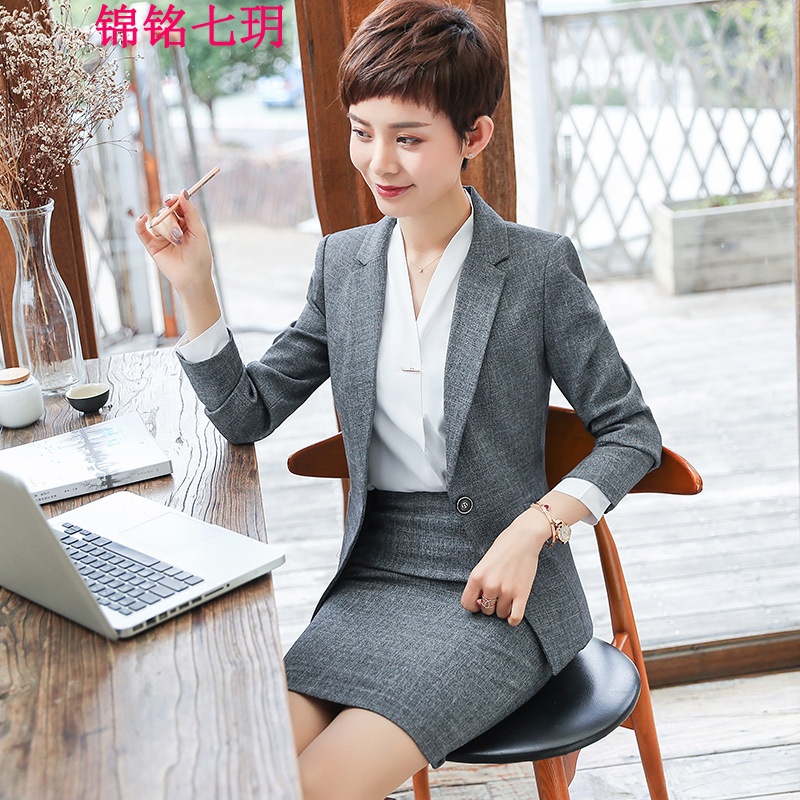 锦铭七玥女式职业装套装新款修身正装套裙4店珠宝店保险员工作服工装