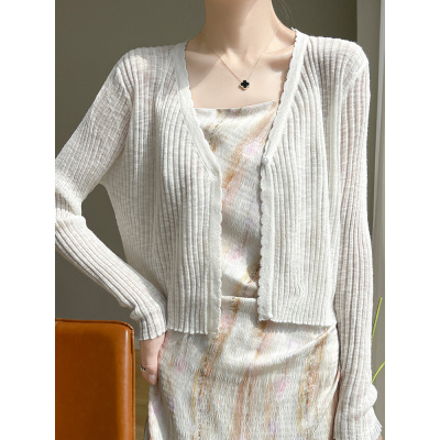 新款V领冰丝防晒开衫女薄款配吊带裙防晒衣外搭薄纱披肩韩版上衣