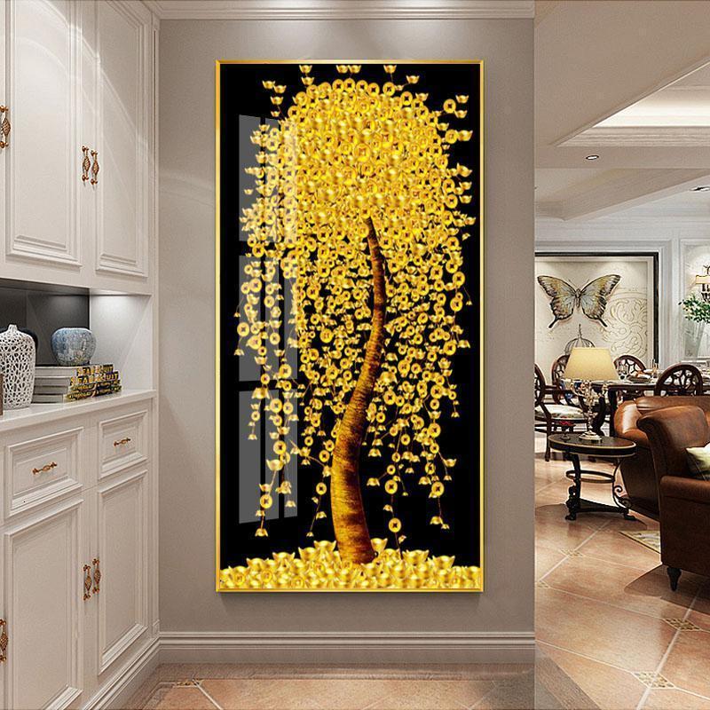 入户玄关装饰晶瓷画风水过道壁画进 jc22(金色边框) 75*150cm晶瓷画(晶瓷工艺+金属框)单幅价格[铝合金边