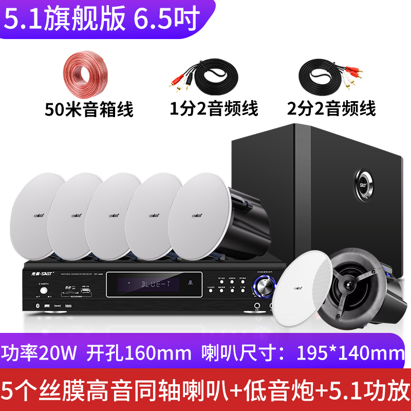 先科(SAST)吸顶式5.1家庭影院音响套装电视机家用客厅吊顶音箱3d环绕立体声嵌入式重低音功放套装蓝牙KTV