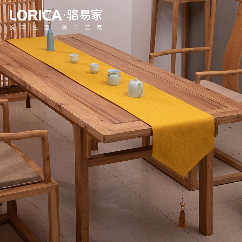 家柏饰(CORATED)新中式桌旗禅意色棉麻茶几餐桌布日式长条北欧现代简约五斗柜布 平织-黄色 定制专拍