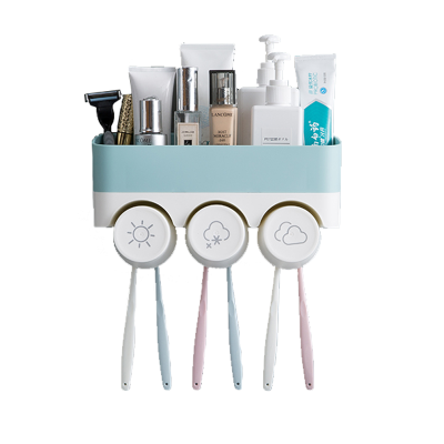 秀净免打孔壁挂式三口之家牙刷架洗漱套装牙刷收纳架浴室置物架塑料家庭漱口杯牙刷架