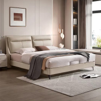 高脚现代极简真皮双人软靠包主卧次卧室真皮床