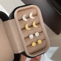 s925纯银镭射月亮耳钉简约小众圆圈几何耳骨钉气质百搭耳饰女送女朋友老婆情人节七夕生日礼物