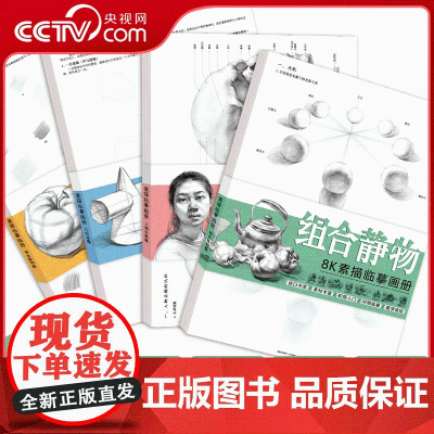 [央视网]素描临摹画册全集四册 几何体 单体静物 组合静物 人物头像 绘画 单张活页 学生零基础素描教材 WJ