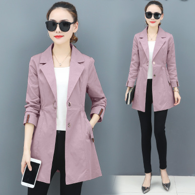 SUNTEK2021早春秋装新款BF夹克衣服外套女韩版宽松百搭中长款风衣小西装风衣