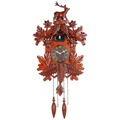 汉时钟表欧式田园创意客厅布谷鸟实木手工雕刻报时摇摆挂钟HP15红木色