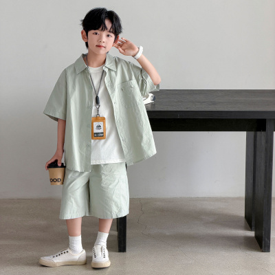 男童夏装套装2026新款儿童夏季薄款短裤两件套森系中大童短袖衬衫