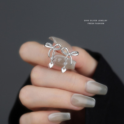 蝴蝶结耳钉女高级感轻奢小众设计气质精致999纯银耳饰锆石吊坠送女朋友老婆情人节七夕生日礼物