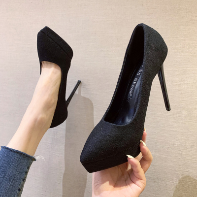 林先森尖头浅口高跟鞋防水台性感亮片单鞋2020年新款细跟网红厚底12cm夏休闲鞋