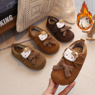 KT蝴蝶结洋气女童勃肯鞋新款秋冬儿童小童女宝加绒软底公主鞋