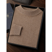 商务休闲半高领套头山羊绒针织衫男新款羊毛七针双股加厚提花毛衣