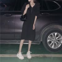 新款韩版宽松长款过膝原宿BF风学生连帽长袖T恤裙子女上衣潮