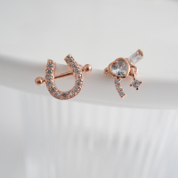 韩国直送精致镶钻马蹄手枪小耳骨钉耳蜗耳门螺丝旋转拧堵粗杆送女朋友老婆情人节七夕生日礼物