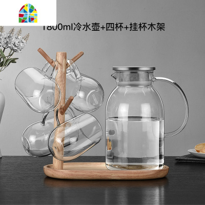 冷水壶可高温防爆大容量北欧简约凉白玻璃壶大茶壶套装家用凉水壶 FENGHOU 2200ml一壶二杯