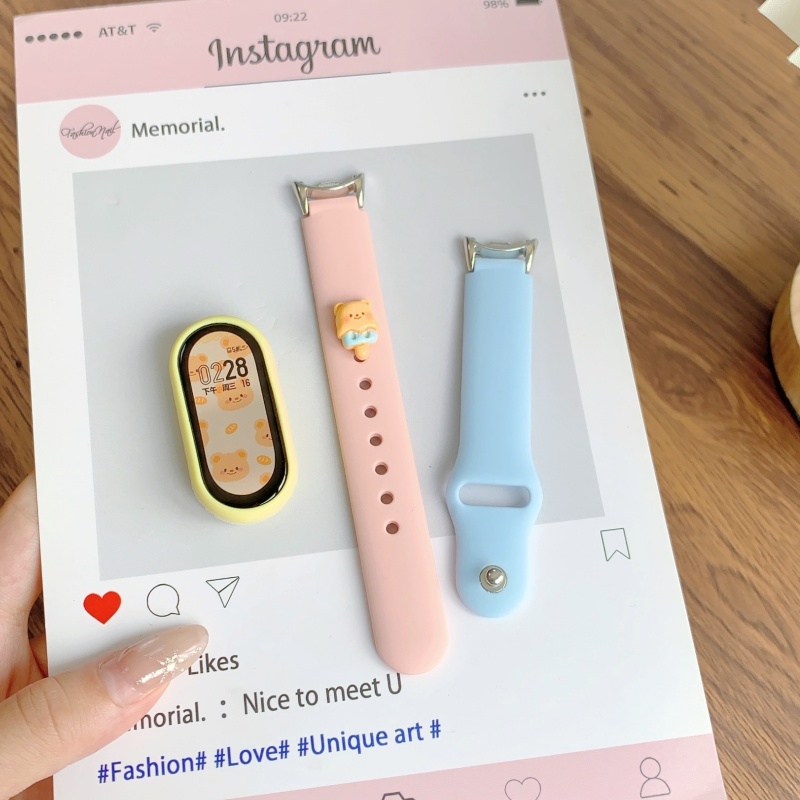 [冰淇淋小熊]适用小米手环9表带10手表表带智能手环8代可爱八九十夏天硅胶表链保护壳NFC版陶瓷透气通用配件3264