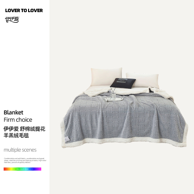 伊伊爱 舒棉绒提花羊羔绒毛毯