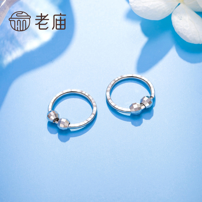 老庙黄金Pt950铂金耳饰经典圆珠圆形白金耳环耳圈