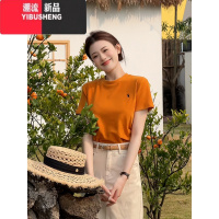 YIBUSHENG港风茶系温柔甜美风上衣季女装2024新款休闲简约百搭短袖T恤女