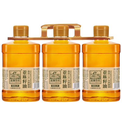 亚麻公社亚麻籽油油体清透低温冷榨色泽鲜明910ml*3桶