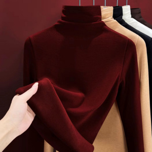 桑蚕丝含羊毛发热保暖衣女内搭上衣加绒加厚高领秋衣打底衫冬季秋