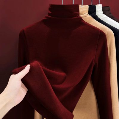 桑蚕丝含羊毛发热保暖衣女内搭上衣加绒加厚高领秋衣打底衫冬季秋