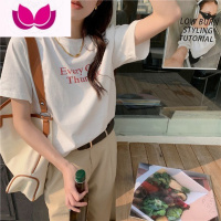 七斓2023夏季新款港味白色上衣宽松百搭简约字母短袖圆领T恤女潮