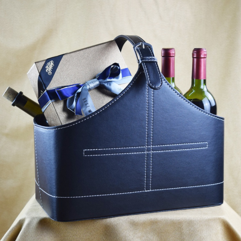 家柏饰(corated)皮质礼品篮皮革手提皮篮子中秋节日礼篮私教收纳篮