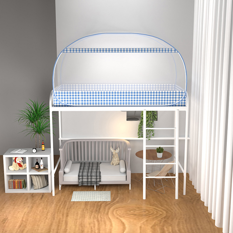 a学生宿舍蚊帐三开上下铺大学生免安装可折叠单人加密0.9米防蚊