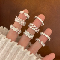 纯银蕾丝几何宽面戒指女小众设计感时尚个性叠戴食指戒指环送女朋友老婆情人节七夕生日礼物