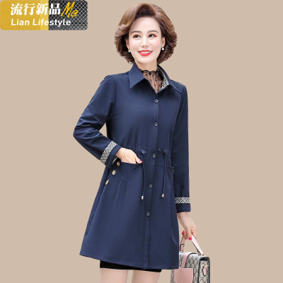 恋名媛中年妈妈春装风衣女中长款阔太太洋气高贵上衣中老年外套女春秋潮妈妈装
