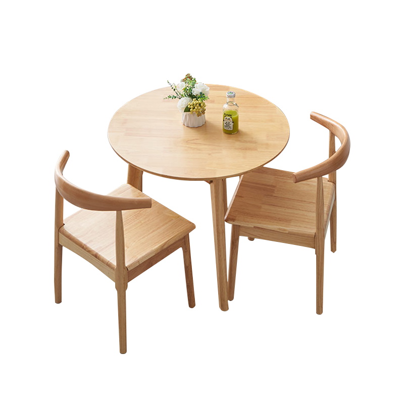臻远 ZY5110247 实木圆桌简约圆形餐桌接待洽谈桌茶桌椅组合原木色0.6米一桌两椅