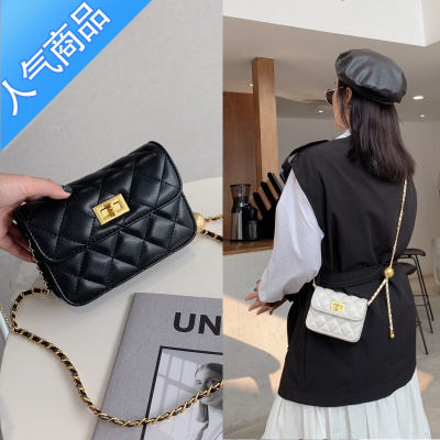 FENGHOU小众设计珠手机包链条白色小包女斜挎包包2021新款潮网红腰包