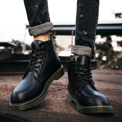 Ideamini冬季马丁靴男高帮加绒雪地靴英伦工装短靴六孔情侣内增高皮鞋靴子