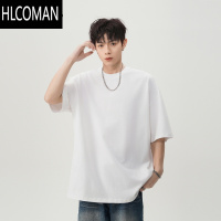 HLCOMAN三本针280g短袖t恤男女夏季宽松休闲白色打底衫圆领半袖上衣