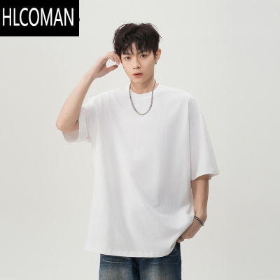 HLCOMAN三本针280g短袖t恤男女夏季宽松休闲白色打底衫圆领半袖上衣